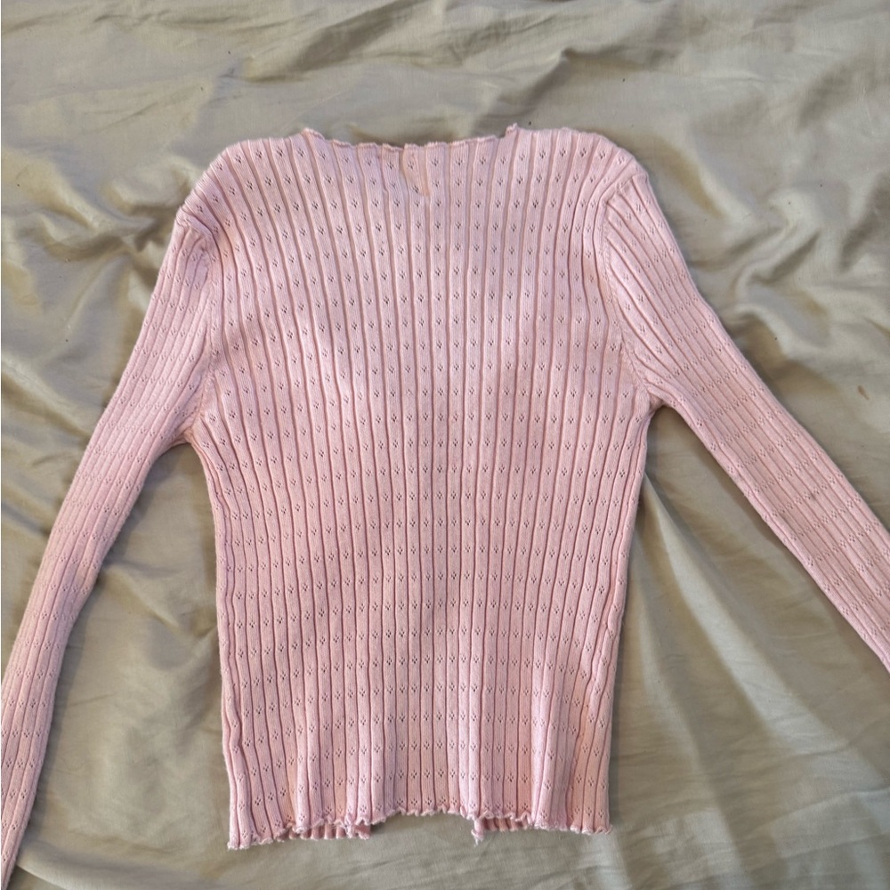 Princess Polly Pink Ribbed Knit Tie-Front Long Sleeve Crop Top